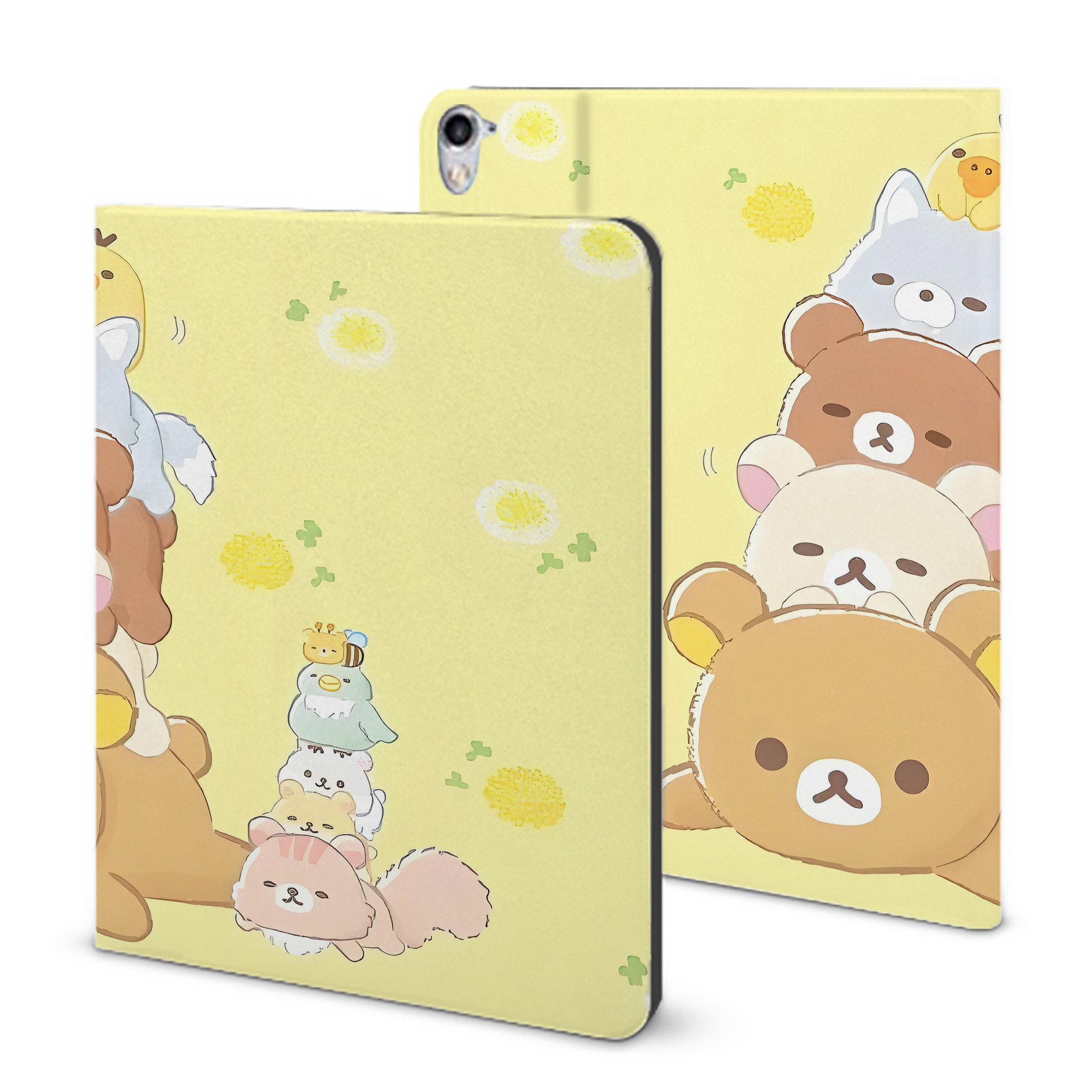 （画像用） リラックマ リラックマ キイロイトリ Rilakkuma Korilakkuma Kiiroitori IPad ケース ブック型 PUレザー TPU 耐衝撃 軽量 薄型 ペン収納なし 全面保護 IPad 各モデル対応